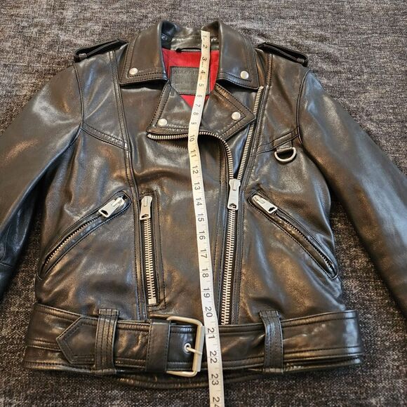 ALL SAINTS | RARE Gidley Leather Biker Jacket Sz 2 Black Studded Rocker Staple - Picture 7 of 13